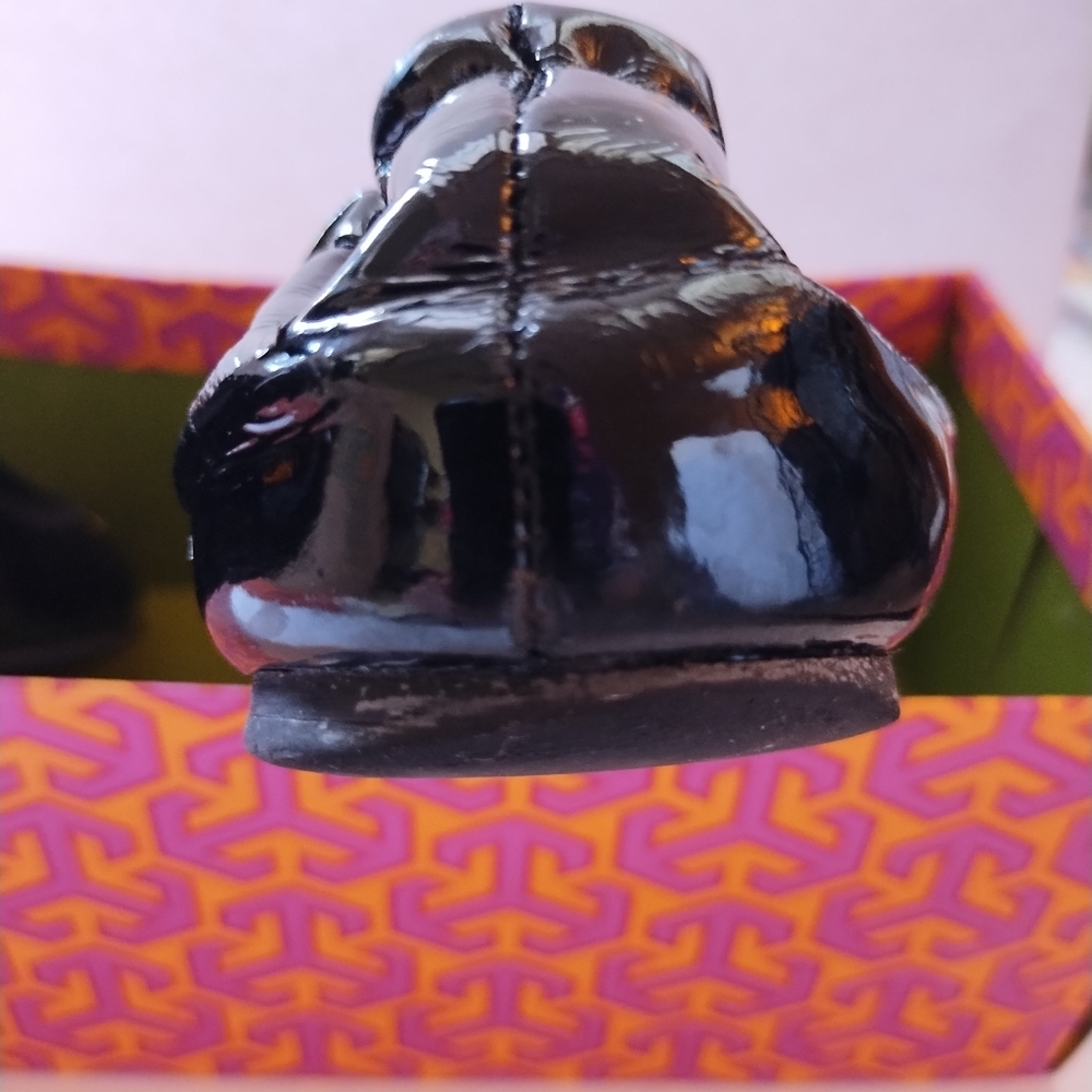 Tory Burch Reva Ballet Slip-On Flats Black Contrast Patent Leather Size 8 - Picture 15 of 16